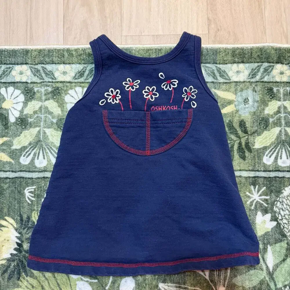 Vintage OshKosh B'gosh Toddler Girls Navy Blue Sleeveless Sweat Floral Dress